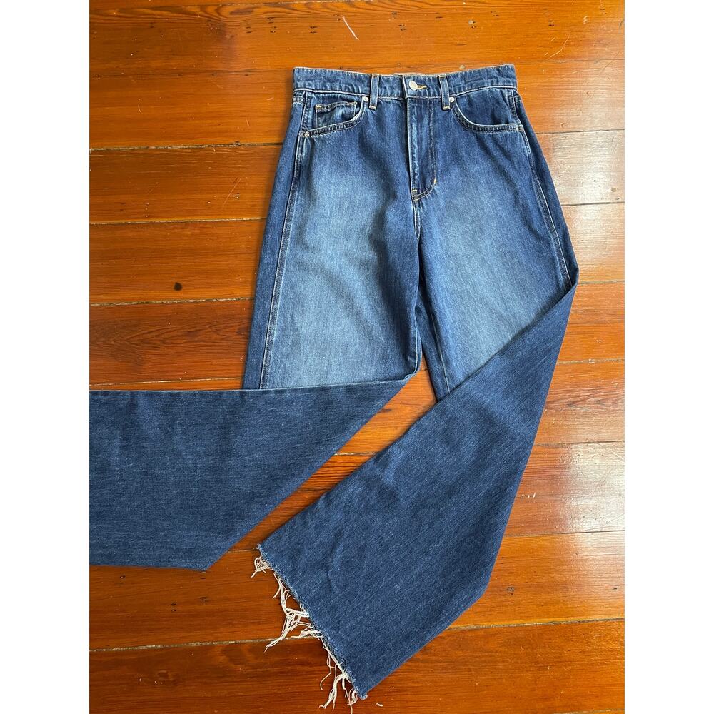 ✨Veronica Beard Womens Taylor Wide Leg Denim Raw Hem Silk Blend Jeans Size 28 - Picture 3 of 11